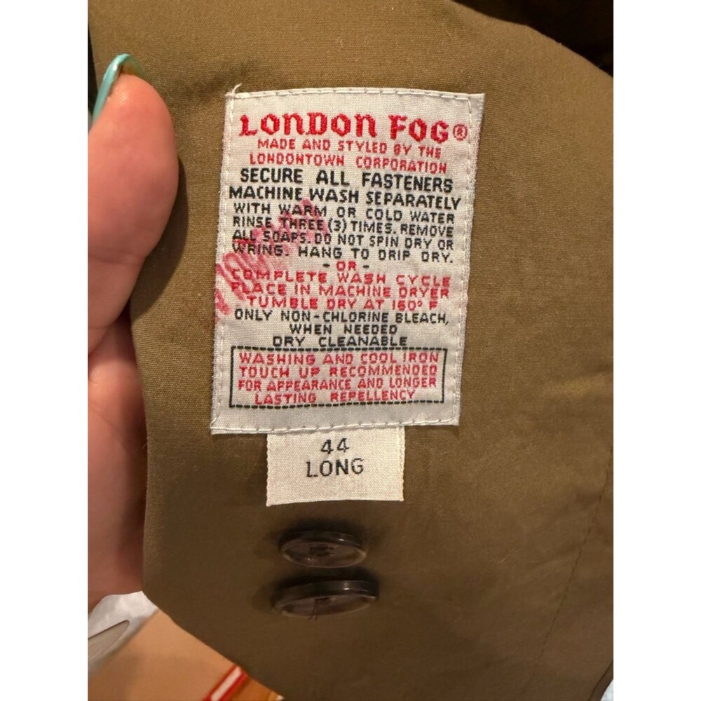 London Fog Trench Coat Mens 44 Long Olive Belted Classic Rain Coat Unisex - Picture 4 of 4